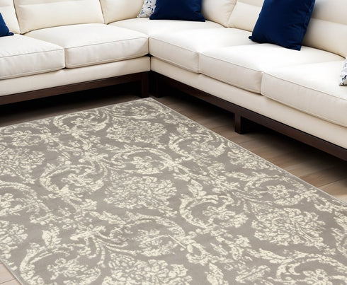 2' X 4' Gray Damask Power Loom Area Rug